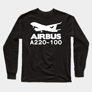 Airbus A220-100 Silhouette Print (White) Long Sleeve T-Shirt